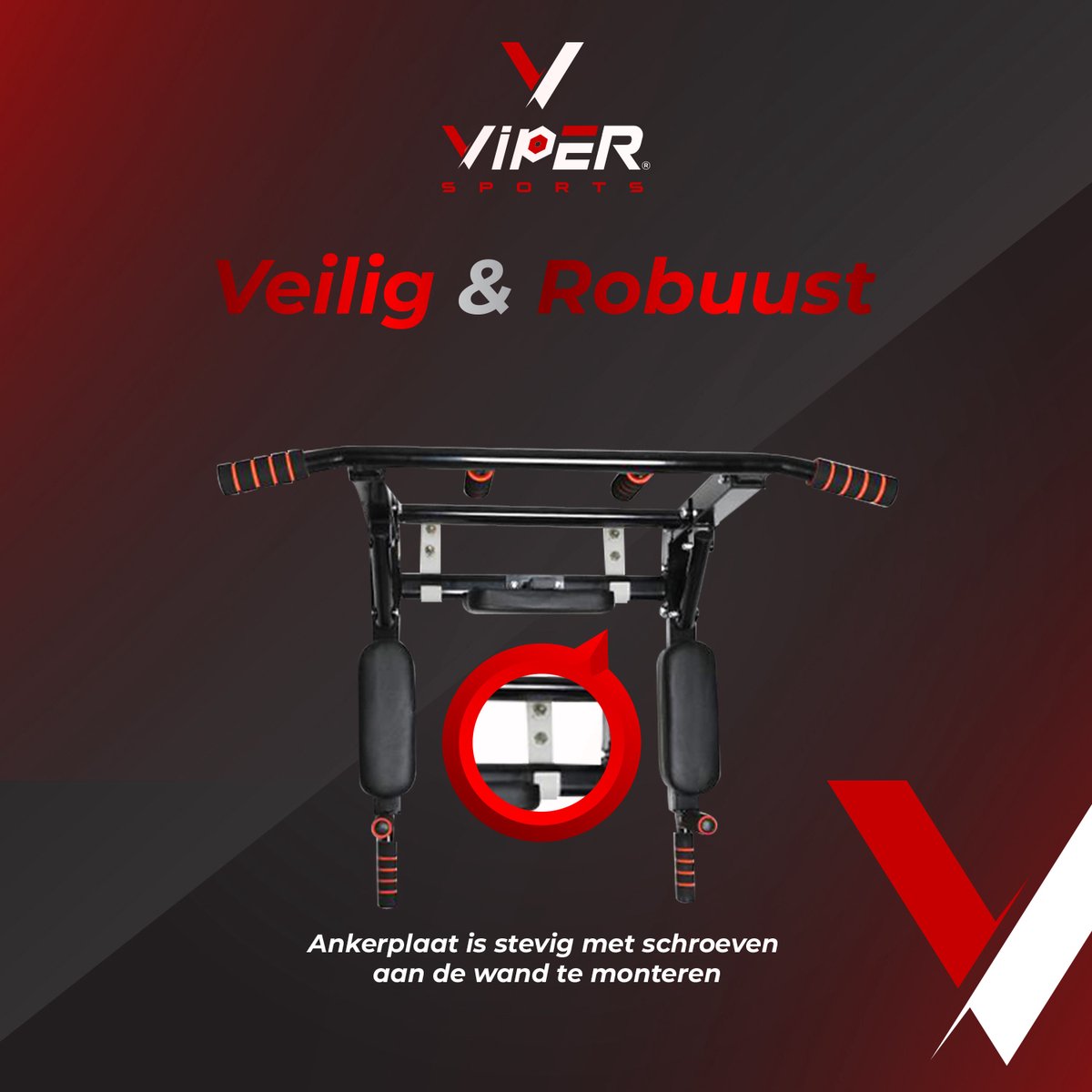 Viper Sports PullPower – Optrekstang – Rug- & Armkussen – Antislip – Tot 120 kg – Metaal – Zwart/Rood
