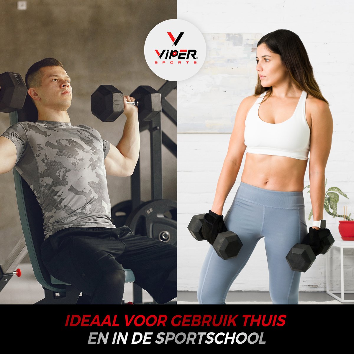 Viper Sports IJzer Zwarte Gewichten 2 x 10 kg – Dumbbells – Dumbbellset – Antislip – Zeshoekig design – Hexagon-Design - RVS/Rubber – Zilver/Zwart