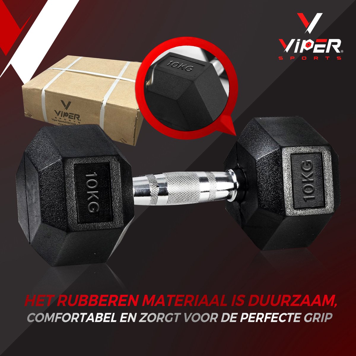 Viper Sports IJzer Zwarte Gewichten 2 x 10 kg – Dumbbells – Dumbbellset – Antislip – Zeshoekig design – Hexagon-Design - RVS/Rubber – Zilver/Zwart