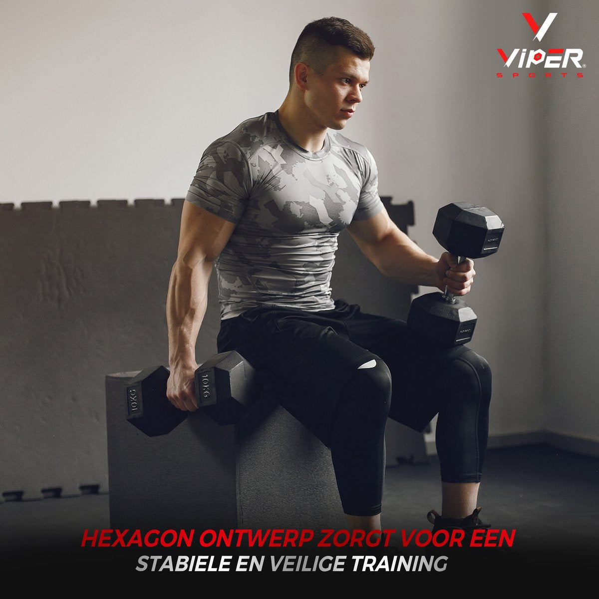 Viper Sports IJzer Zwarte Gewichten 2 x 10 kg – Dumbbells – Dumbbellset – Antislip – Zeshoekig design – Hexagon-Design - RVS/Rubber – Zilver/Zwart