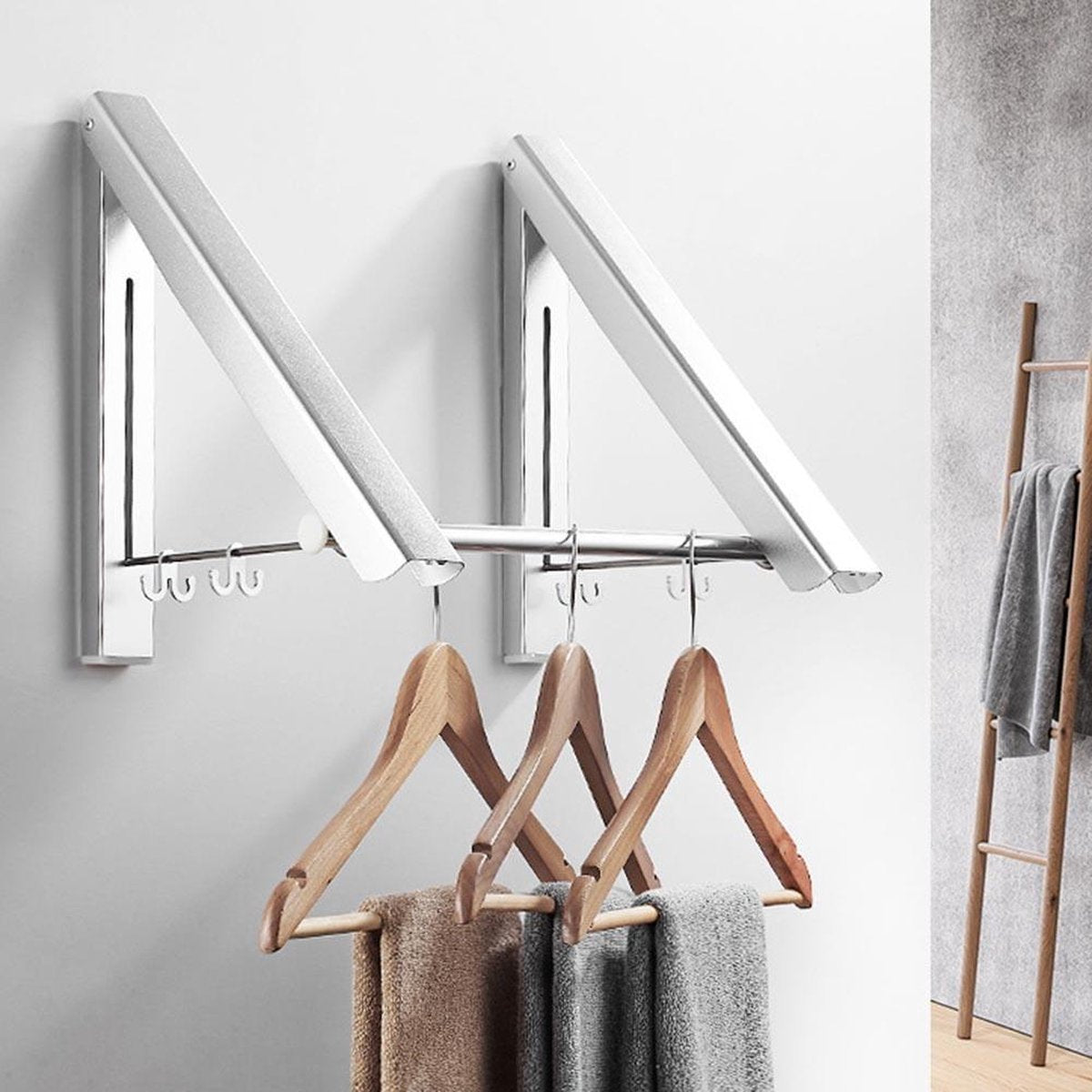 Milano Luxe inklapbaar droogrek – Wasrek hangend – Inklapbaar wasrek – Kledingrek voor wandmontage – Stevige inklapbare kledinghaak – Lichtgewicht en ruimtebesparend wasrek – Zilver - 40.5x33x31 cm