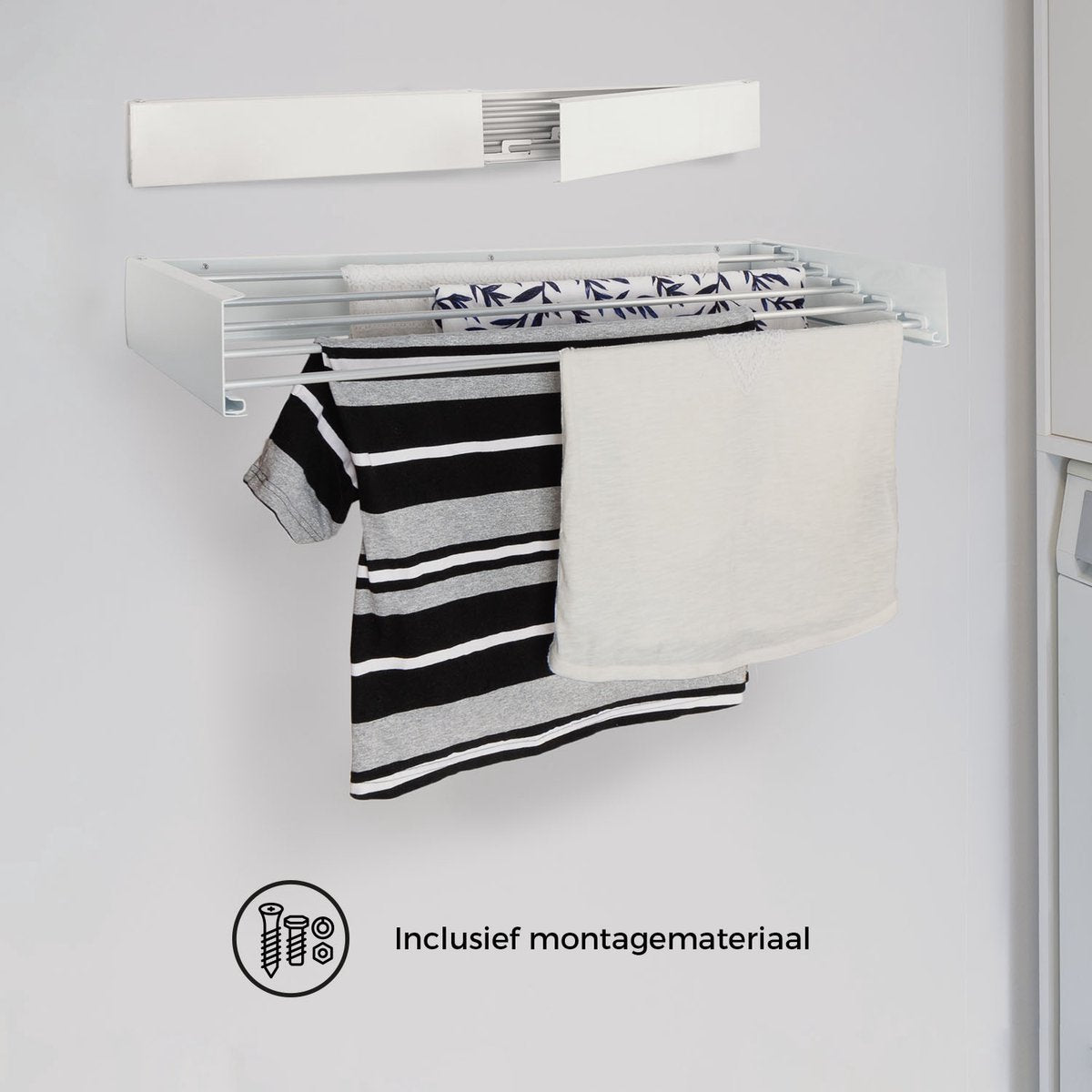 Milano Luxurious Wanddroogrek – Inklapbaar wasrek – Droogrek - Wandmontage – 100 cm - Metaal – Wit/Zilver