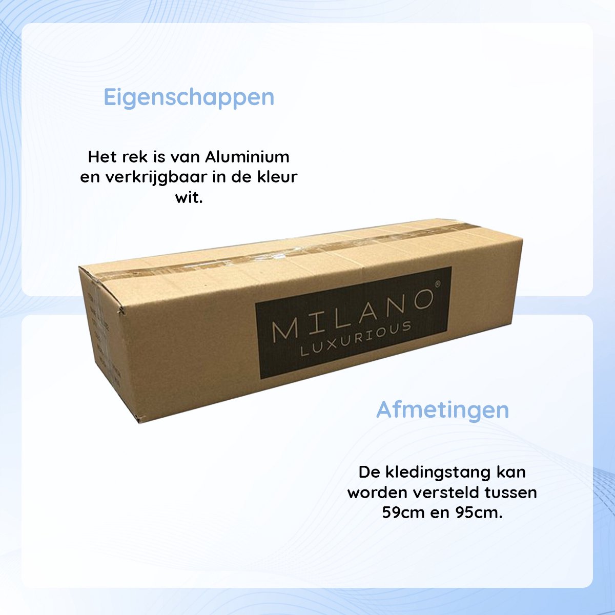Milano Luxe Kledingroede Verstelbaar – 59 tot 95 cm – Uittrekbare Kledingstang – Garderobestang – Kledingstang om te boren – Stevig Aluminium – Zilver