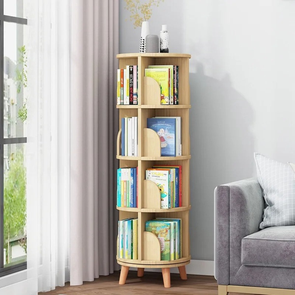 Children's Bookcase - 134 x 46 x 46 Cm - Bookshelf - 4 Tiers - Children's Room - Wood