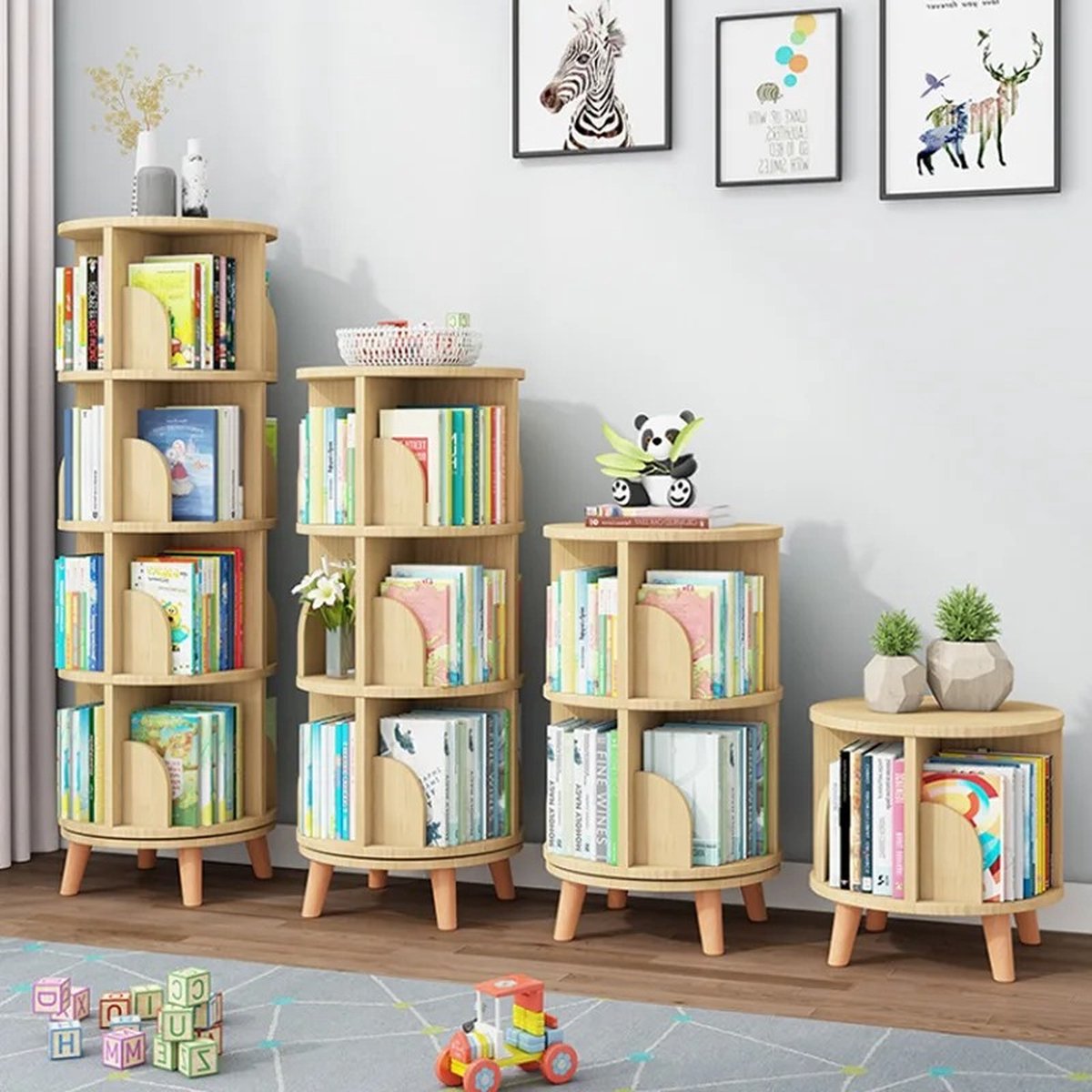Children's Bookcase - 134 x 46 x 46 Cm - Bookshelf - 4 Tiers - Children's Room - Wood