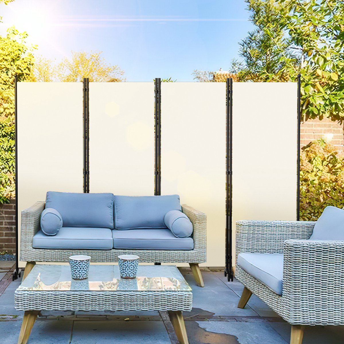 Room divider on wheels with 4 panels - 228 x 181 cm - Garden Room Divider Spanish Wall Partition Beige