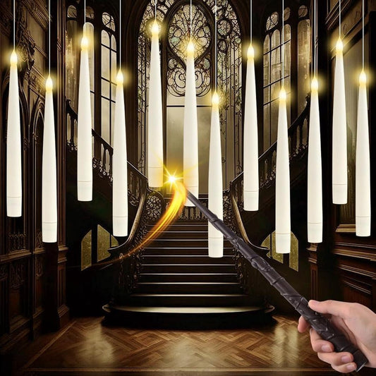 LED-kaarsen met bewegende vlam, toverstaf-afstandsbediening, zwevende kaarsen, warm licht, flikkerende LED-staafkaarsen, vliegende kaarsen, Halloween-kerstdecoratie, werkt op batterijen (Kaars A)