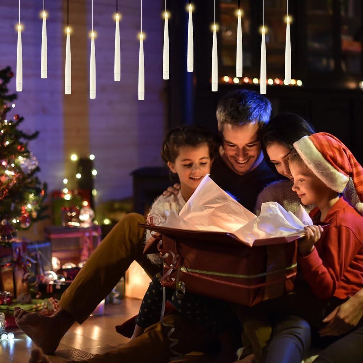 LED-kaarsen met bewegende vlam, toverstaf-afstandsbediening, zwevende kaarsen, warm licht, flikkerende LED-staafkaarsen, vliegende kaarsen, Halloween-kerstdecoratie, werkt op batterijen (Kaars A)
