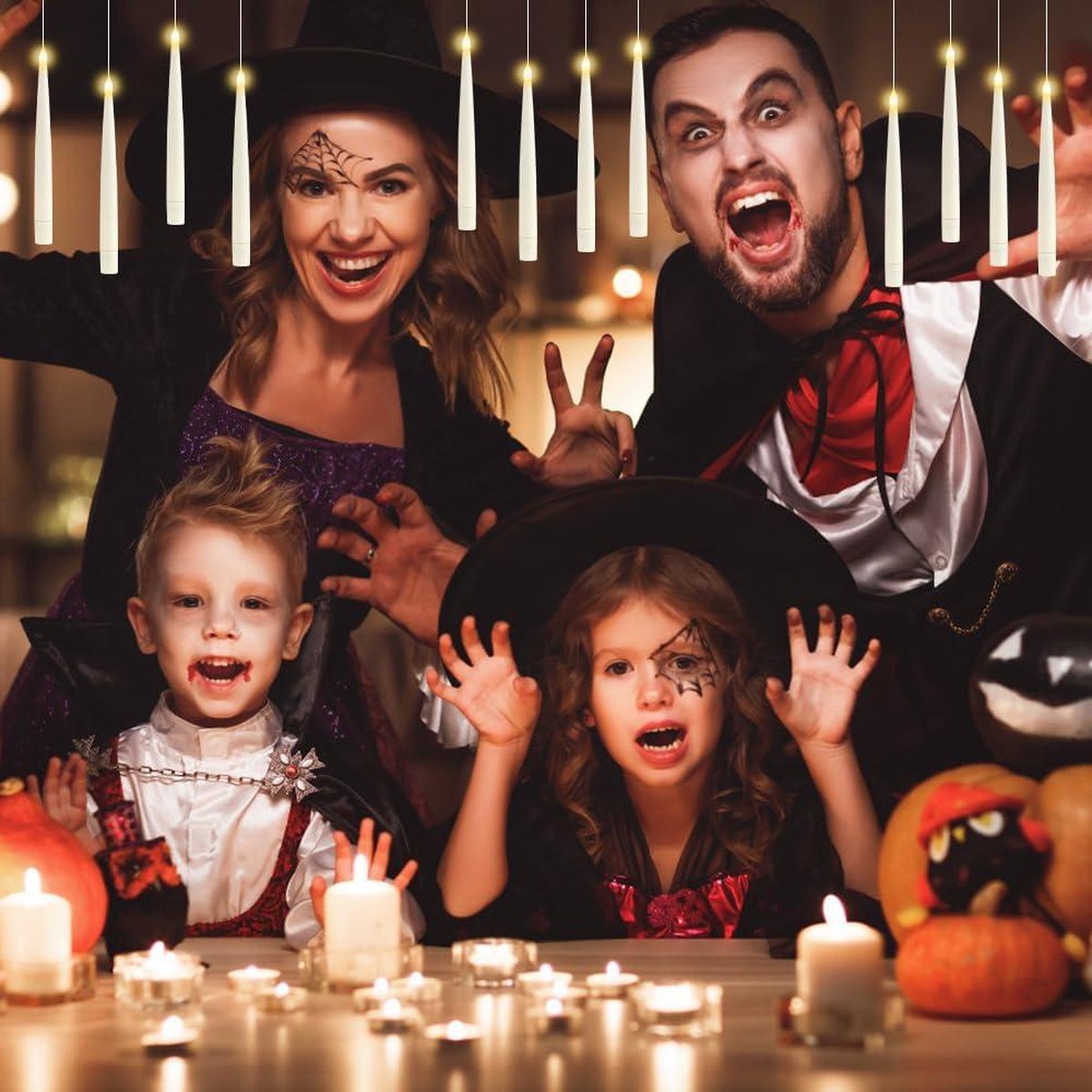 LED-kaarsen met bewegende vlam, toverstaf-afstandsbediening, zwevende kaarsen, warm licht, flikkerende LED-staafkaarsen, vliegende kaarsen, Halloween-kerstdecoratie, werkt op batterijen (Kaars A)