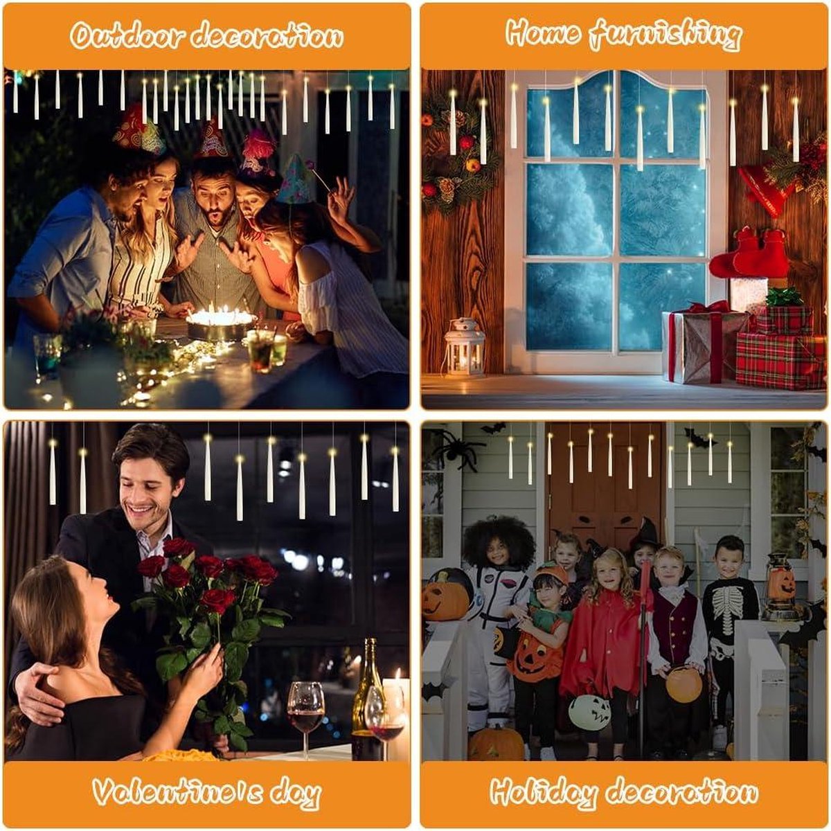 LED-kaarsen met bewegende vlam, toverstaf-afstandsbediening, zwevende kaarsen, warm licht, flikkerende LED-staafkaarsen, vliegende kaarsen, Halloween-kerstdecoratie, werkt op batterijen (Kaars A)