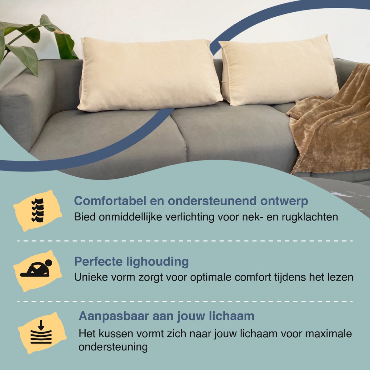 Leeskussen - Leeskussen Voor In Bed - Boeksteun - Boekkussen - Leeskussen - Leeskussen Slaapkamer - Rugkussen - Rugkussen Onderrug - Lendekussen