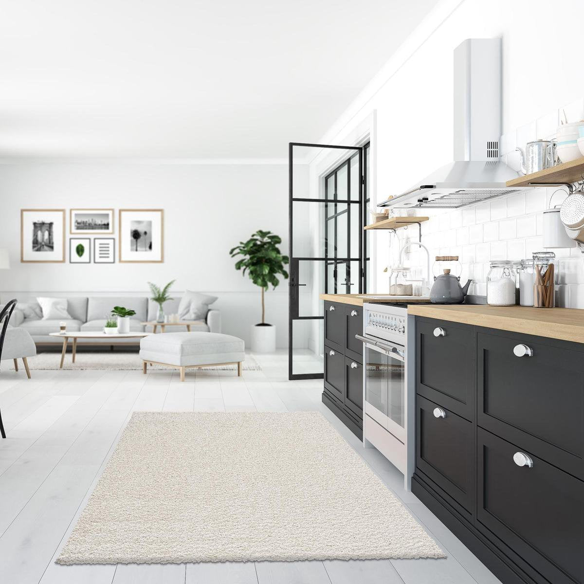 Loca Shaggy Vloerkleed Crème - 200x290 CM - Hoogpolig Vloerkleed - Tapijt Woonkamer, Slaapkamer