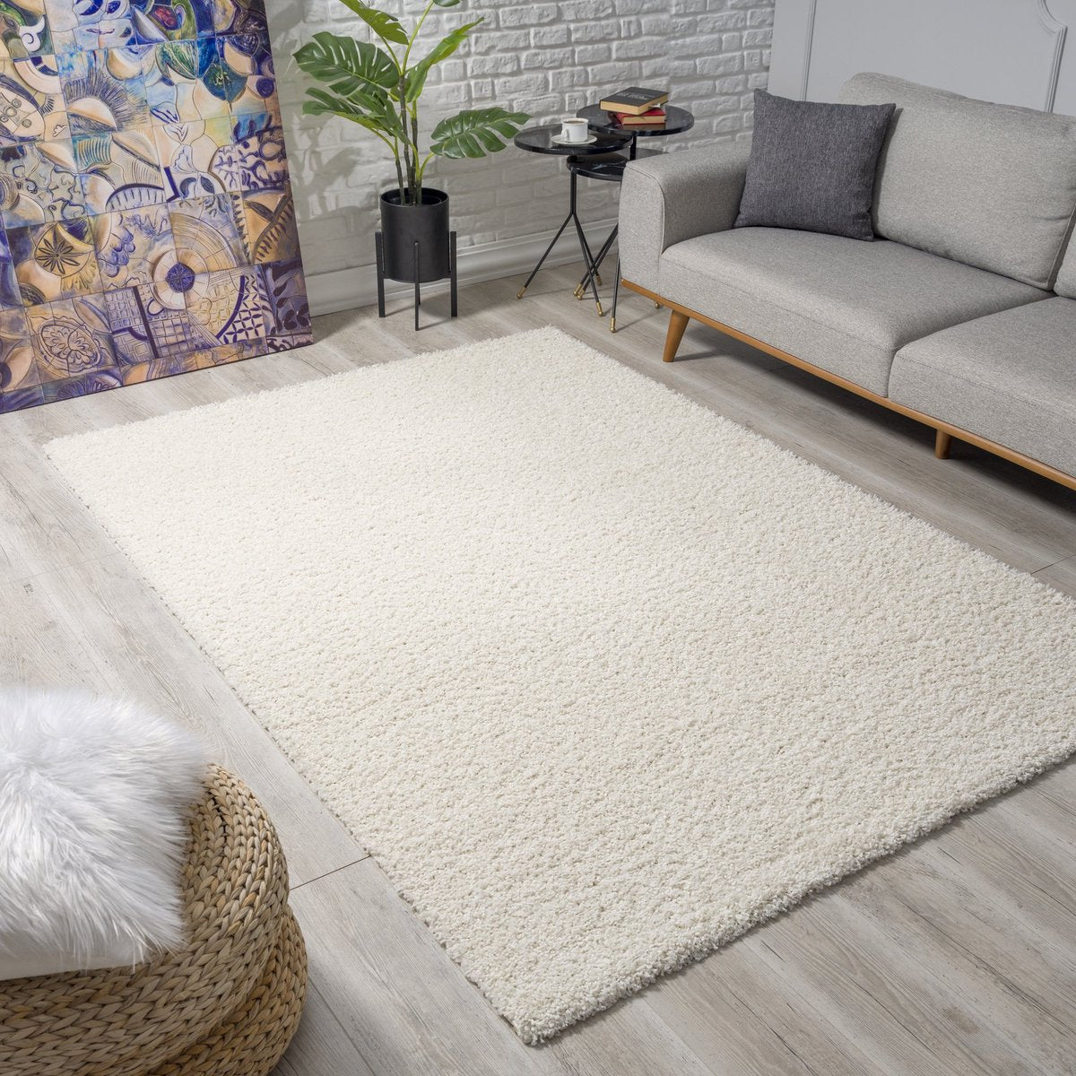 Loca Shaggy Vloerkleed Crème - 200x290 CM - Hoogpolig Vloerkleed - Tapijt Woonkamer, Slaapkamer