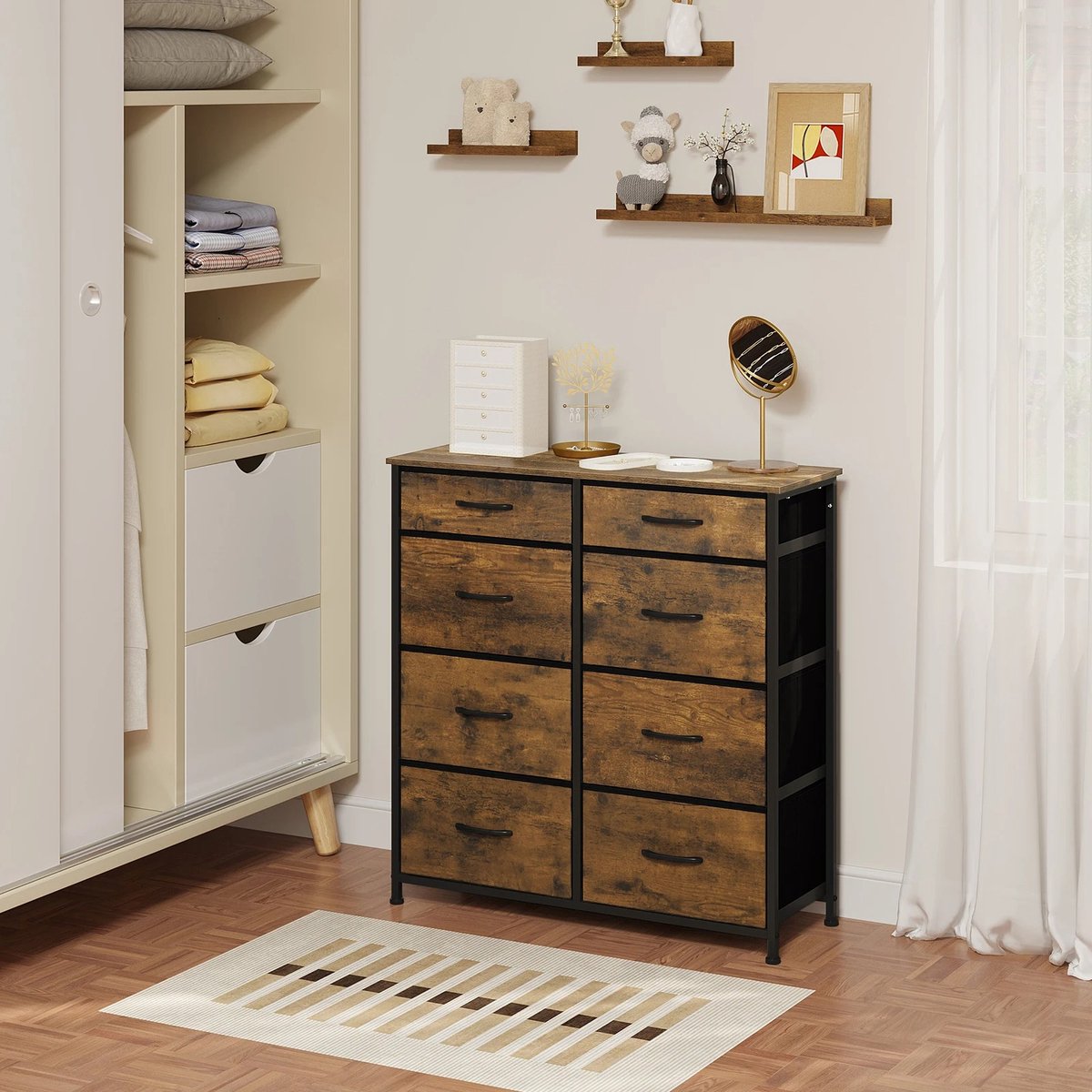 vanBoni Ladekast Vintage - Dressoir Industrieel - Ladekast Industrieel - Ladekast Woonkamer Slaapkamer - Commode - Ladenkast Met 8 Lades - 86x30x98 CM