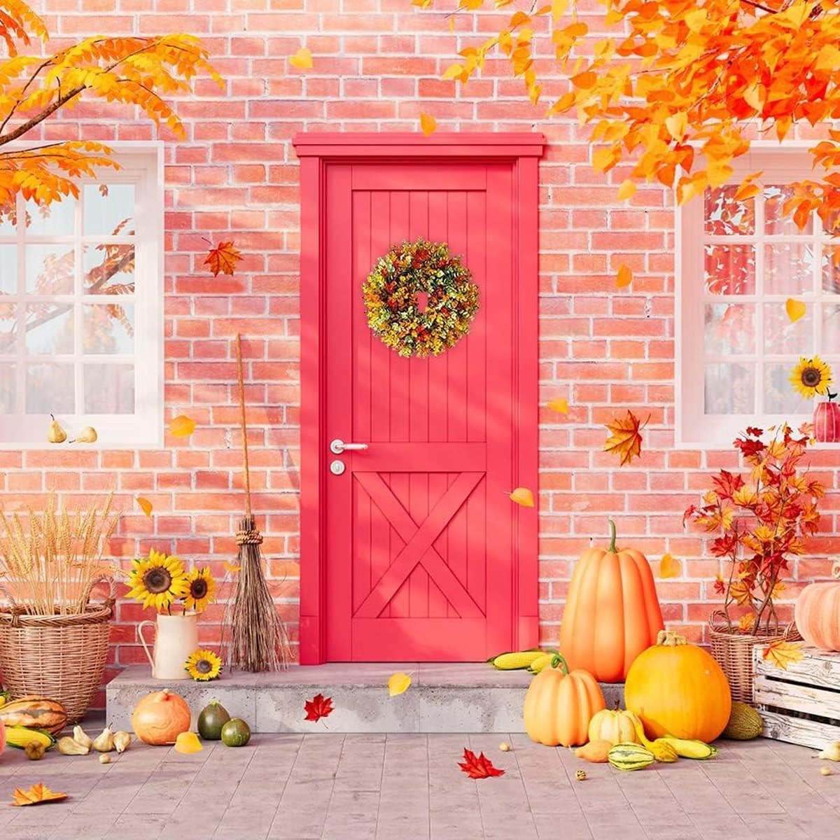 Herfstkrans blad cirkelslinger 30 cm huisdeur bruiloft muur woondecoratie herfstkrans