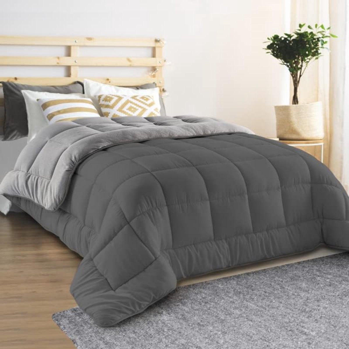 Deken, 140 x 200 cm, Zoe fleece, tweezijdig, lichtgrijs en grijs, 400 g