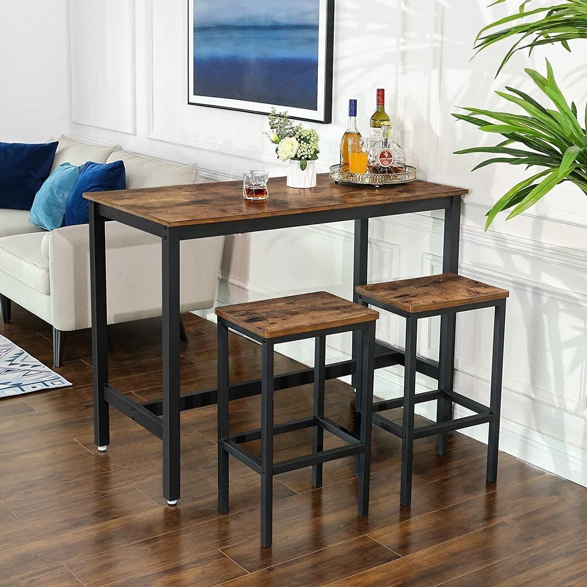 VASAGLE ALINRU barkruk set van 2, barstoelen, keukenstoelen in industrieel ontwerp, met voetsteun, 40 x 30 x 65 cm, voor keuken, woonkamer, feestkelder, vintage bruin-zwart