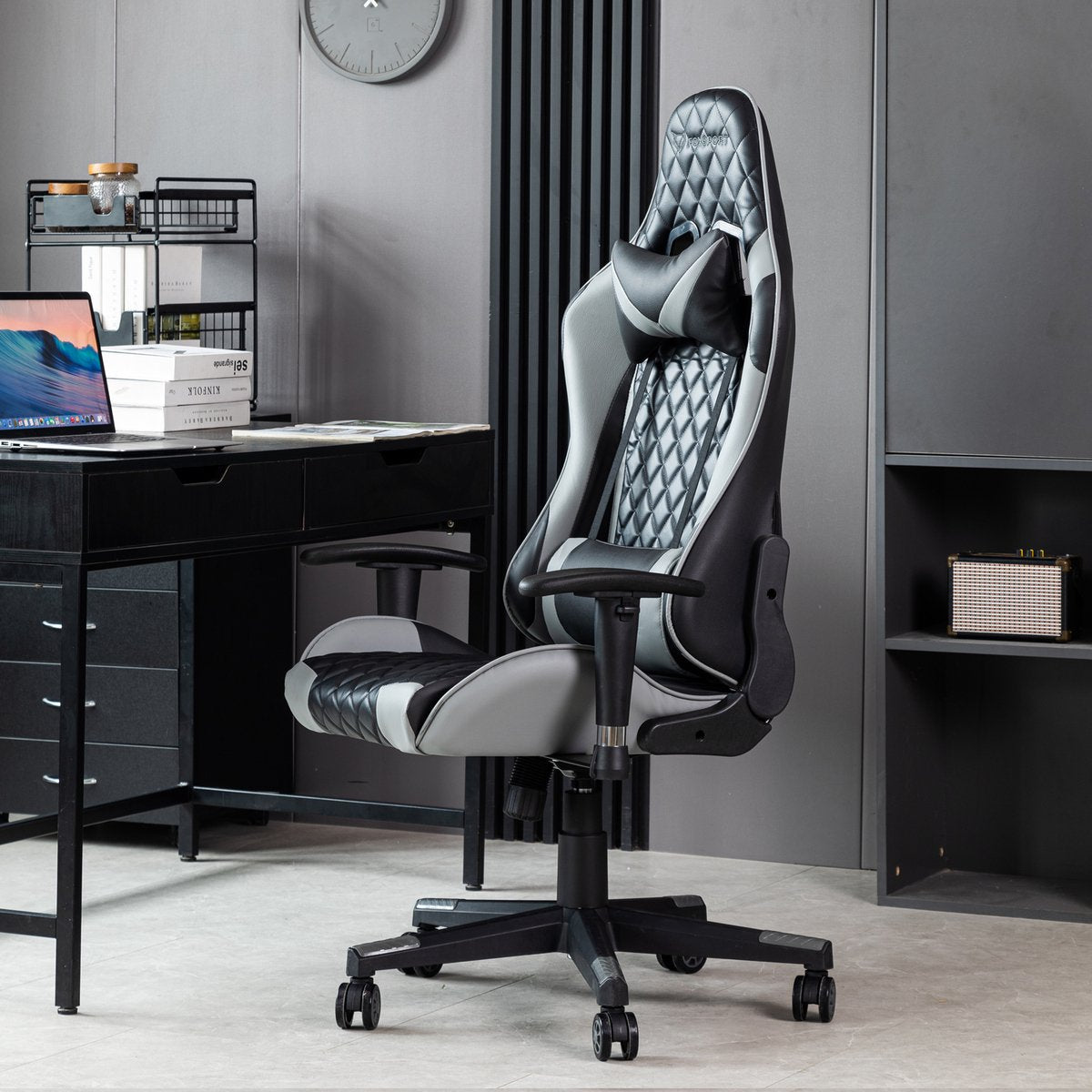 Game Stoel - Gaming Stoel - Gaming Chair - Zwart - Bureaustoel Met Nekkussen & Verstelbaar Rugkussen - Instelbare Zithoogte