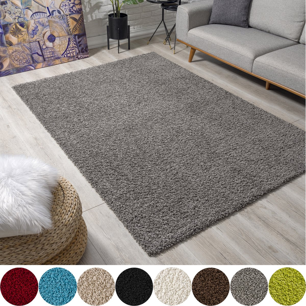 Vloerkleed Grijs Effen Hoogpolig Tapijt Loca - 160x230cm