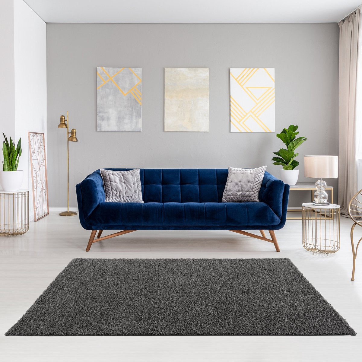 Vloerkleed Grijs Effen Hoogpolig Tapijt Loca - 160x230cm