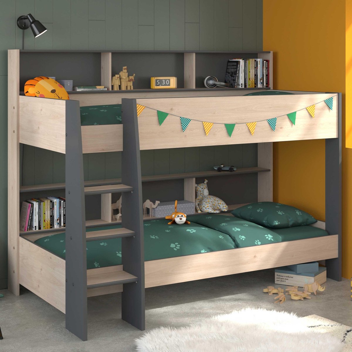 Parisot Stapelbed Leo - Eiken/Grijs – 90x200