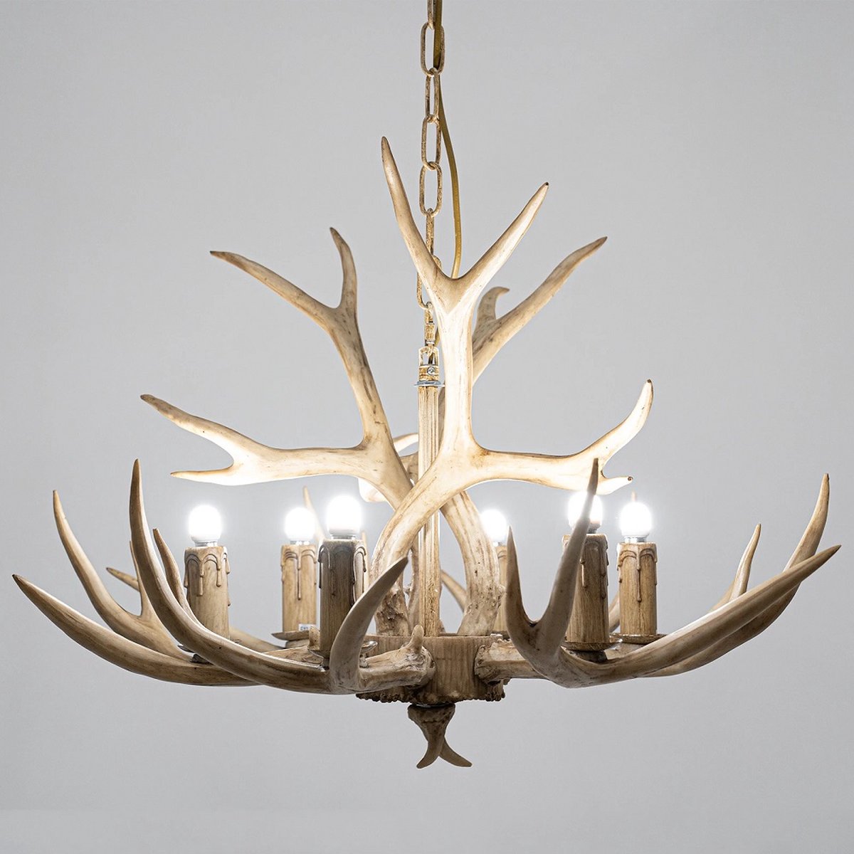 Wooden Chandelier - 6 Arm Wooden Chandelier - Deer Horn Style - 75 cm - Pendant Light - Living Room Lamp - Modern Lamp