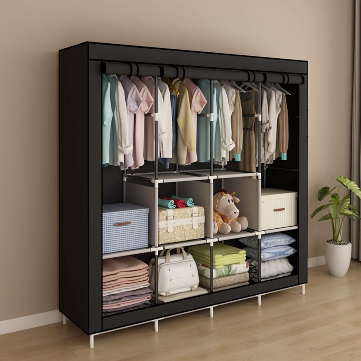 Portable Wardrobe Clothes Rack with 4 Hanging Rails