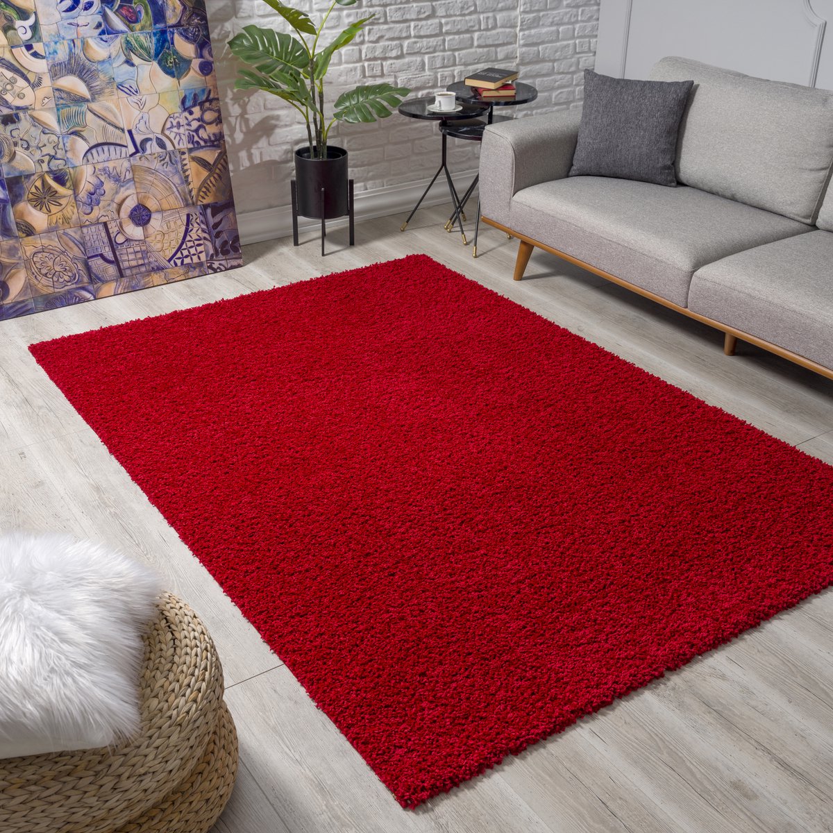 Loca Shaggy Vloerkleed Rood - 160x230 CM - Hoogpolig vloerkleed - Tapijt Woonkamer, Slaapkamer