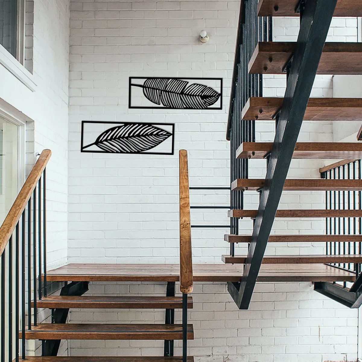 2 stuks XL bladeren moderne deco muurdecoratie - Wanddecoratie - Zwart - art - Muurdecoratie - Line art - Wall art - Bohemian - Wandborden - Woonkamer - 75x65cm
