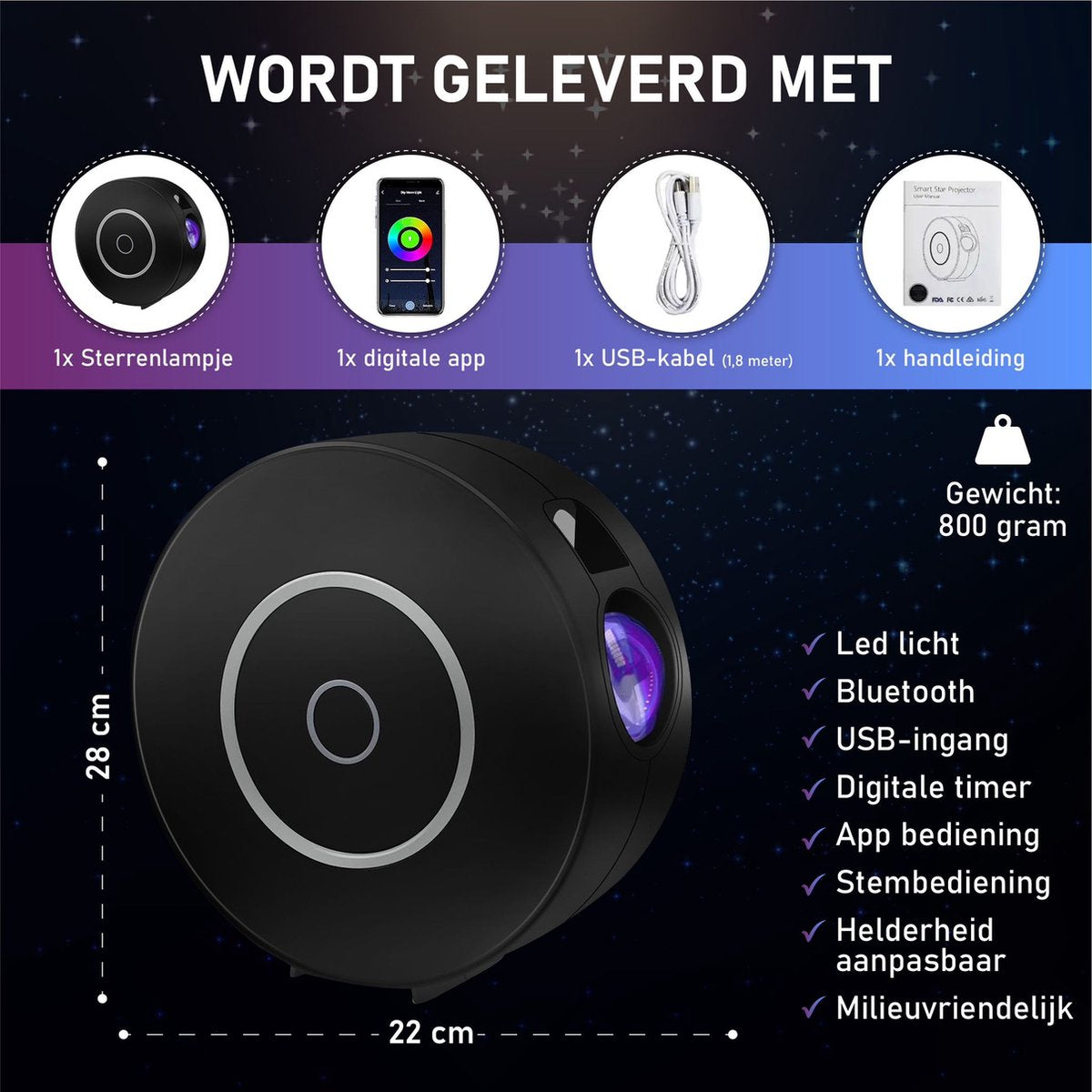 Sterrenhemel projector - Sterrenhemel - Plafond Projector - Sterrenlamp met APP & spraakbesturing - Ruimte Hemel projector - Galaxy Sky Stars - Verlichting - Ontspanning - TikTok bekende projector - Nachtlampje Kinderen - Slaaptrainer - Night Light