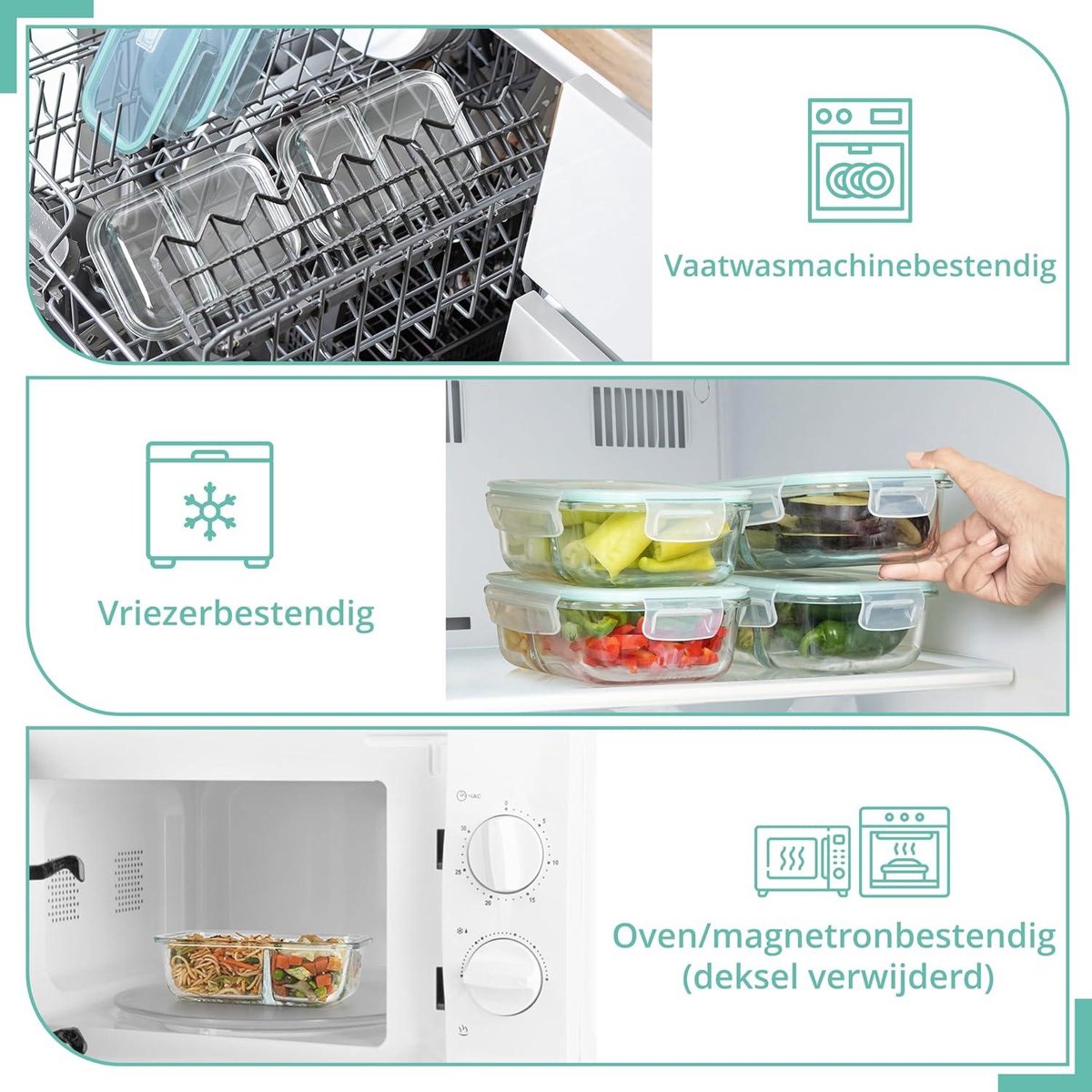 Glass Meal Prep Containers - 2 Compartments & Lids - Food-Grade BPA-Free - Leakproof & Airtight - Microwave Freezer Dishwasher Safe (5 Pack) Meal prep bakjes