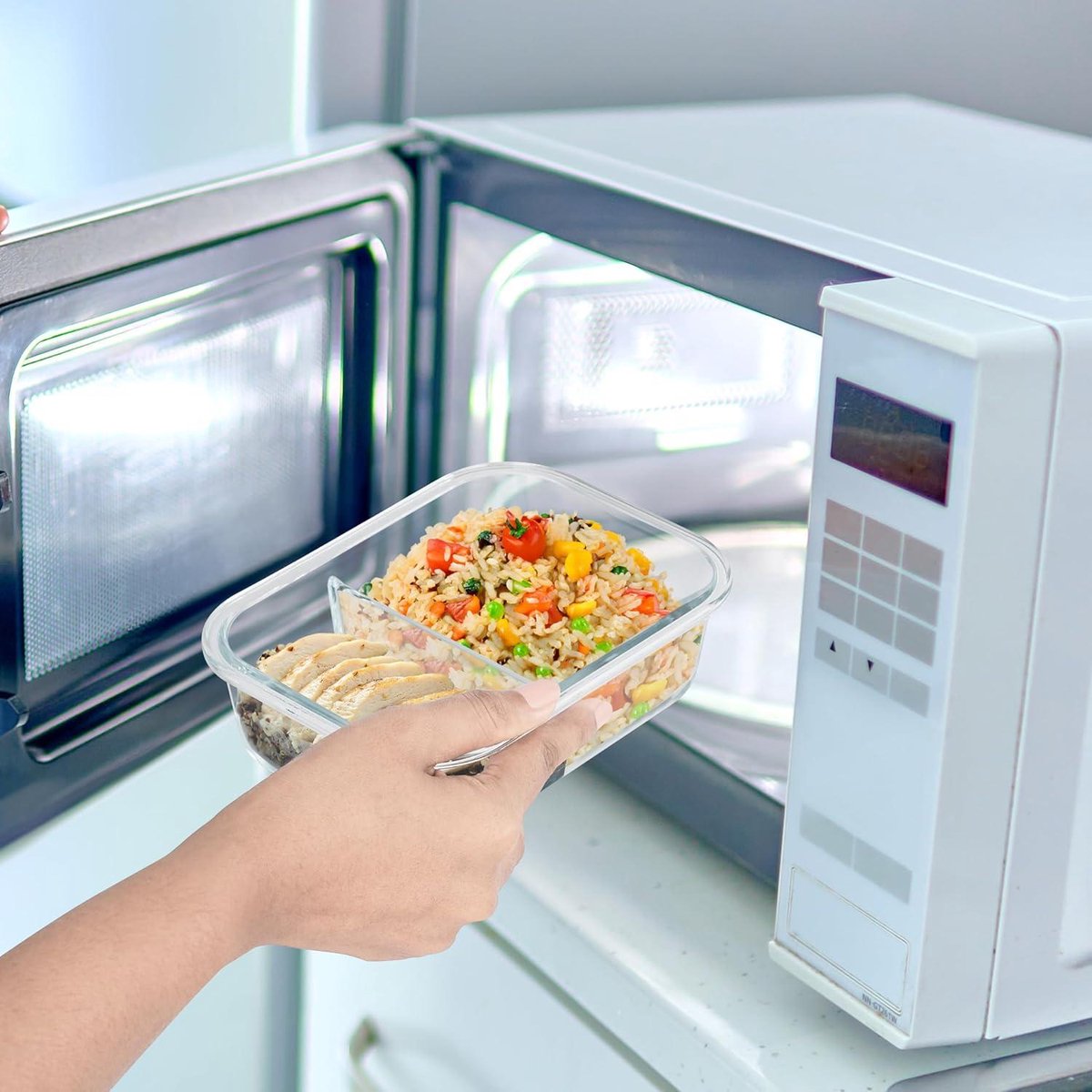 Glass Meal Prep Containers - 2 Compartments & Lids - Food-Grade BPA-Free - Leakproof & Airtight - Microwave Freezer Dishwasher Safe (5 Pack) Meal prep bakjes