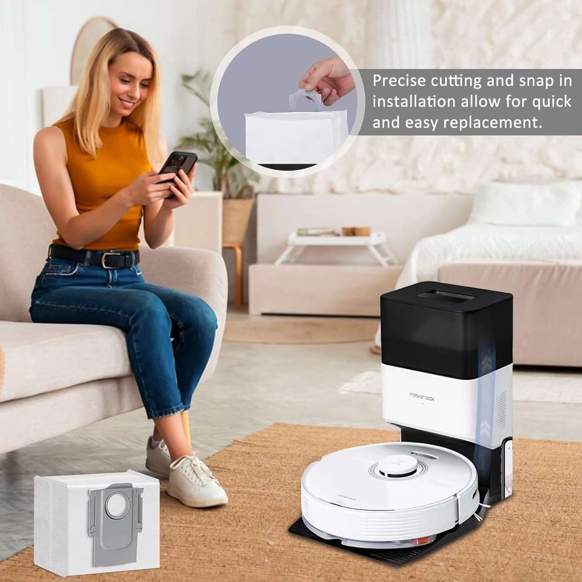 10x Roborock Stofzuigerzakken voor S8+/S8 Pro Ultra/S7 MaxV Ultra/S7 Pro Ultra/Q7+/Q7 Max+/Q8 Max+/ Q5 Pro+ stofzuiger afzuigstation, stofzak, reserveonderdelen, accessoires voor Roborock