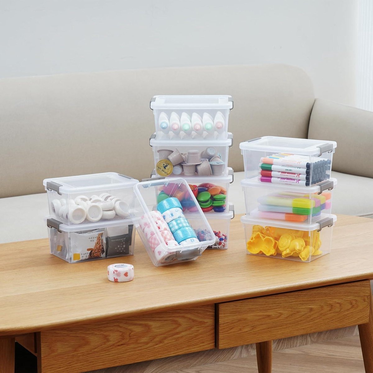 125 l Citylife Opbergdozen set voor kleine onderdelen - 10 stuks met deksel en handgreep - transparant - stapelbaar - elastisch en robuust plastic - Lego en knutselspullen. transparante doos