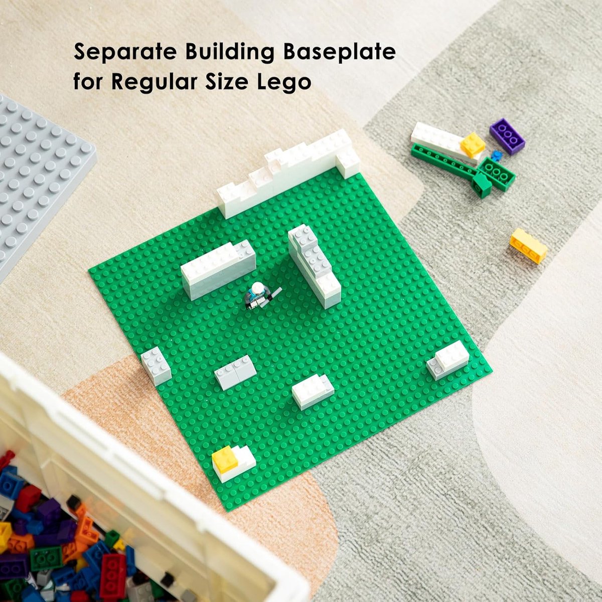 Opvouwbare Opbergdoos met Bouwplaat Deksel voor Duplo Blokken, 26qt. Stapelbare Opbergcontainers, 25L Opvouwbare Multifunctionele Container voor Lego Duplo Blokken (Donkergroen)