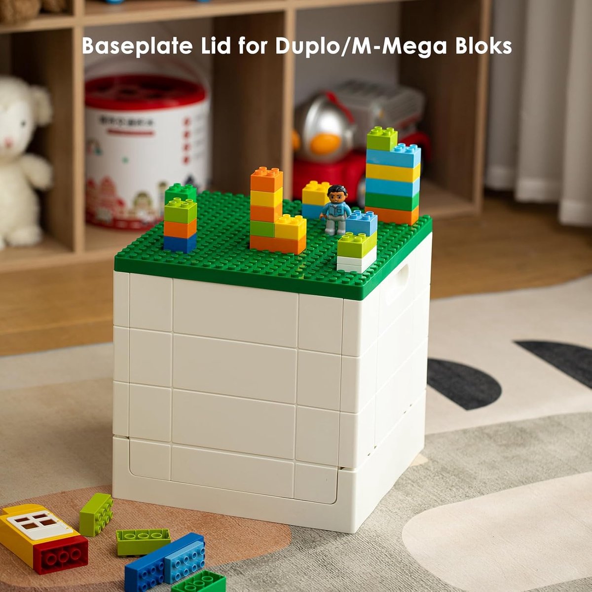 Opvouwbare Opbergdoos met Bouwplaat Deksel voor Duplo Blokken, 26qt. Stapelbare Opbergcontainers, 25L Opvouwbare Multifunctionele Container voor Lego Duplo Blokken (Donkergroen)