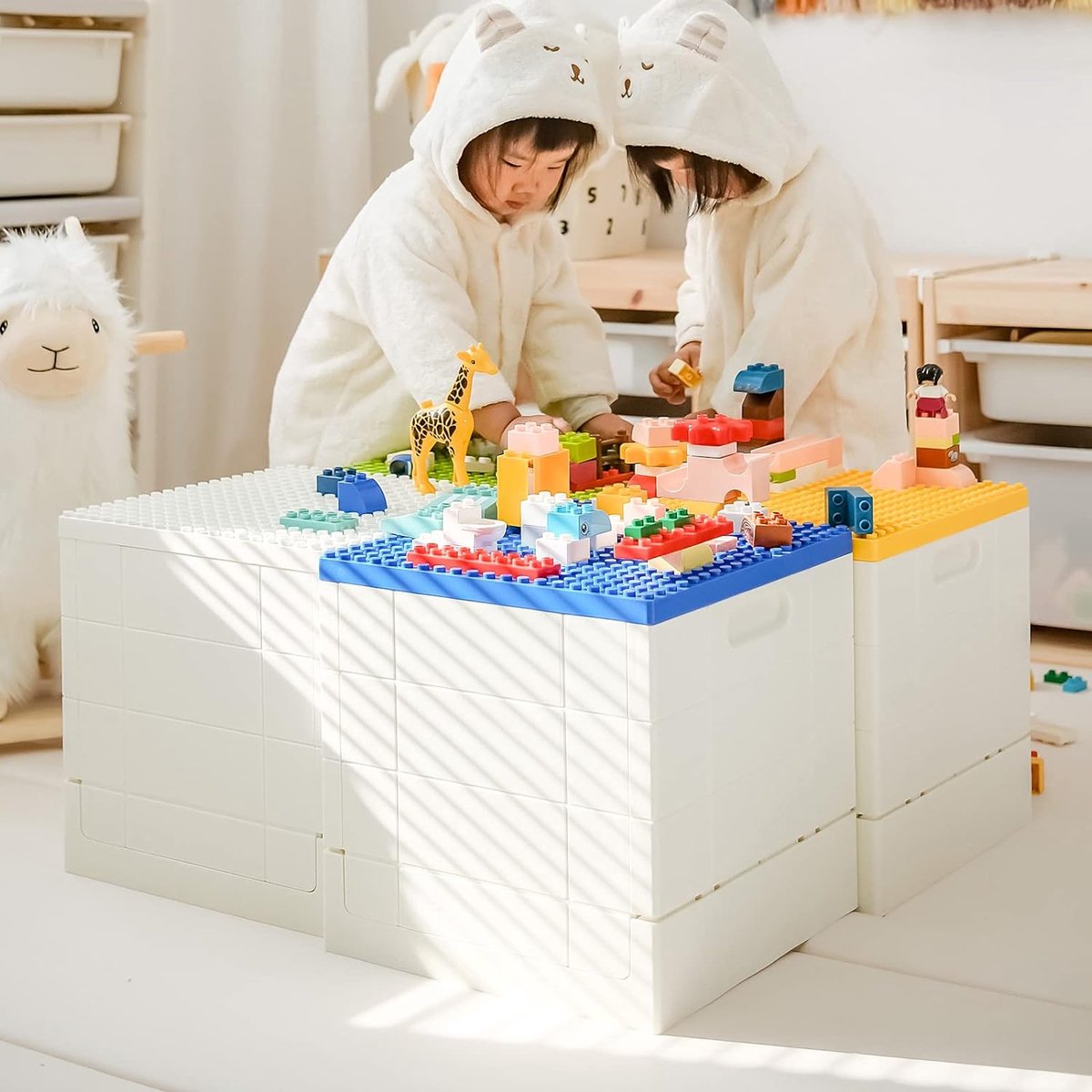 Opvouwbare Opbergdoos met Bouwplaat Deksel voor Duplo Blokken, 26qt. Stapelbare Opbergcontainers, 25L Opvouwbare Multifunctionele Container voor Lego Duplo Blokken (Donkergroen)