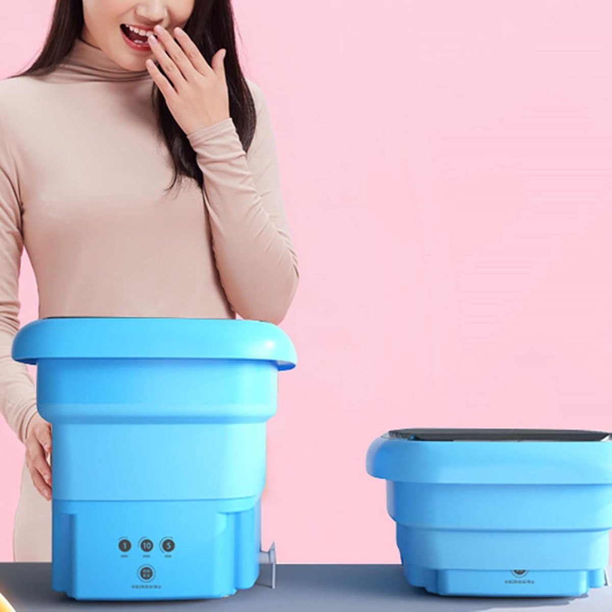 Mini Portable Foldable Washing Machine and Dryer Combo with Blue Light - Drain Basket Tube - Underwear - Socks - Baby Clothes - Travel - Camping - RV - Dorm - Apartment - Blue - Mini Washing Machine