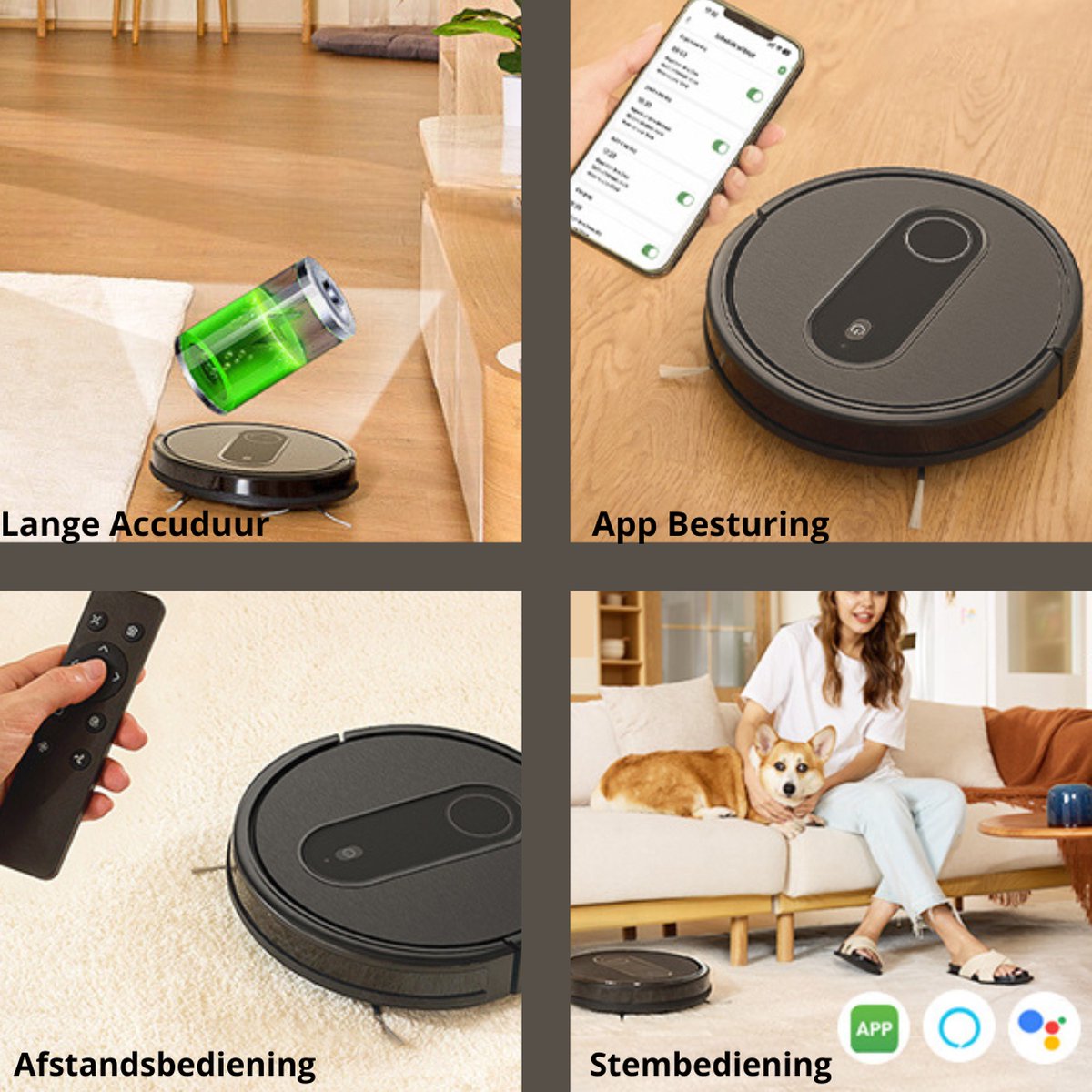 Robotstofzuiger Met Laadstation - Robotstofzuiger Met Dweilfunctie - Robot Stofzuiger - Dweilrobot - Dweilmachine - Dweilsysteem Elektrisch - Huisdieren - 120 Minuten Looptijd - Ultraplat En Stil Ontwerp - Met WiFi-App En Spraakbediening