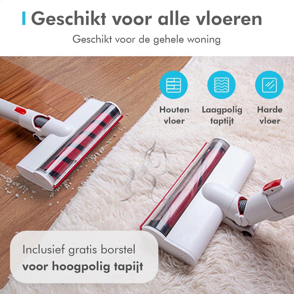 CleanDays® Draadloze Steelstofzuiger - Turboborstel en Kleine Turboborstel - LED Verlichting - Sterke Zuigkracht - Inclusief Muurbeugel - Kruimelzuiger - Steelstofzuigers - Draadloze Stofzuiger