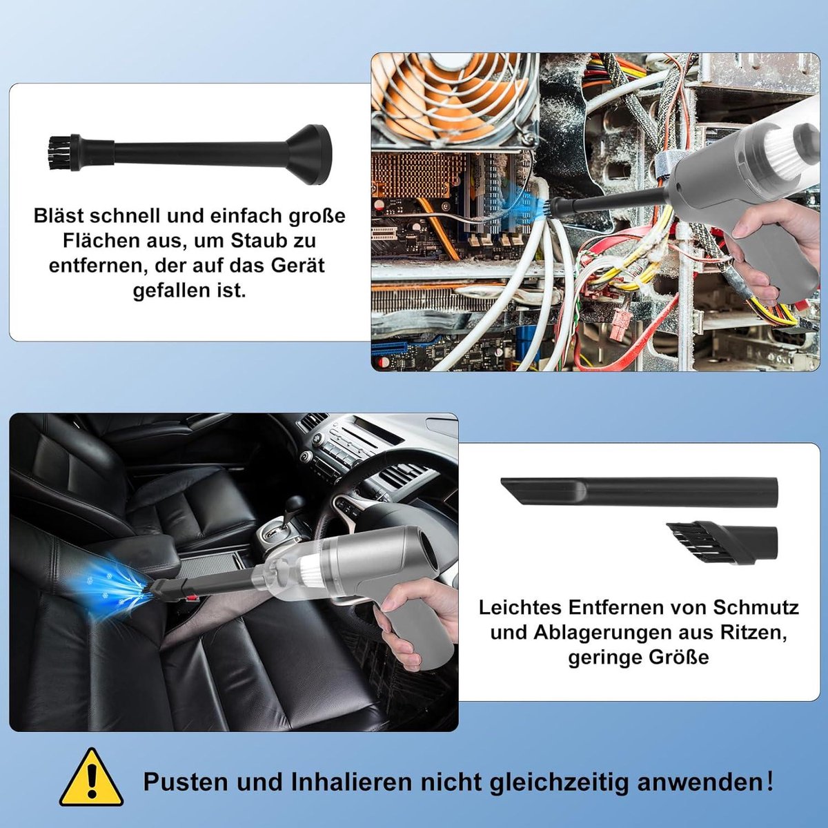 Handstofzuiger perslucht voor toetsenbord - draadloos - 6500 PA zuigkracht - auto - grijs