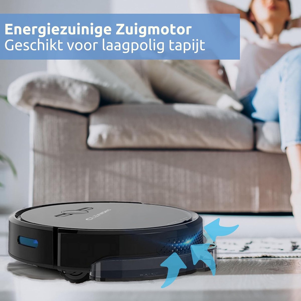 Robotstofzuiger - Dweilfunctie - Compatibel met Alexa - 2 uur batterijduur - App-bediening - 2000pa - Klimfunctie van 15º - Hepa filter - Huishouden - Zwart -
