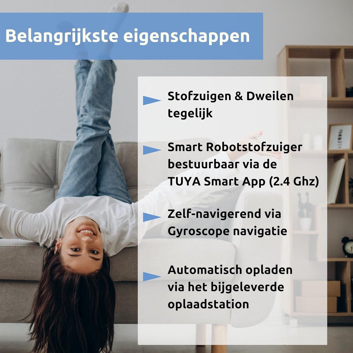 Robotstofzuiger - Dweilfunctie - Compatibel met Alexa - 2 uur batterijduur - App-bediening - 2000pa - Klimfunctie van 15º - Hepa filter - Huishouden - Zwart -