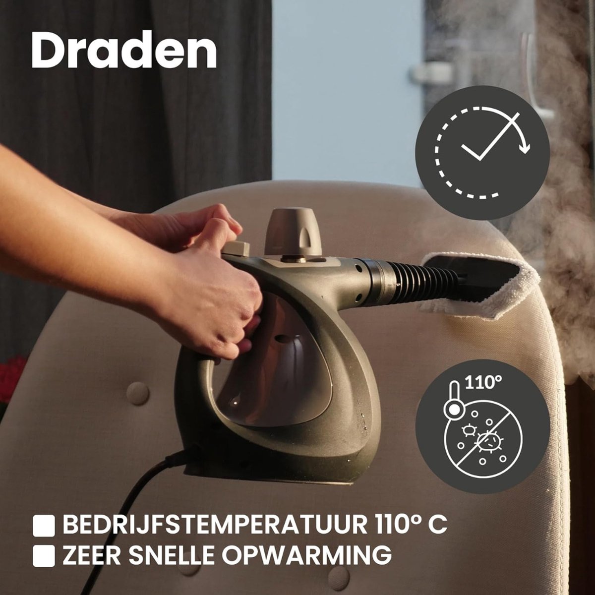 Stoomreiniger - Handstoomreiniger - Veelzijdig - Multifunctioneel - Incl. 9 Accessoires - Zwart