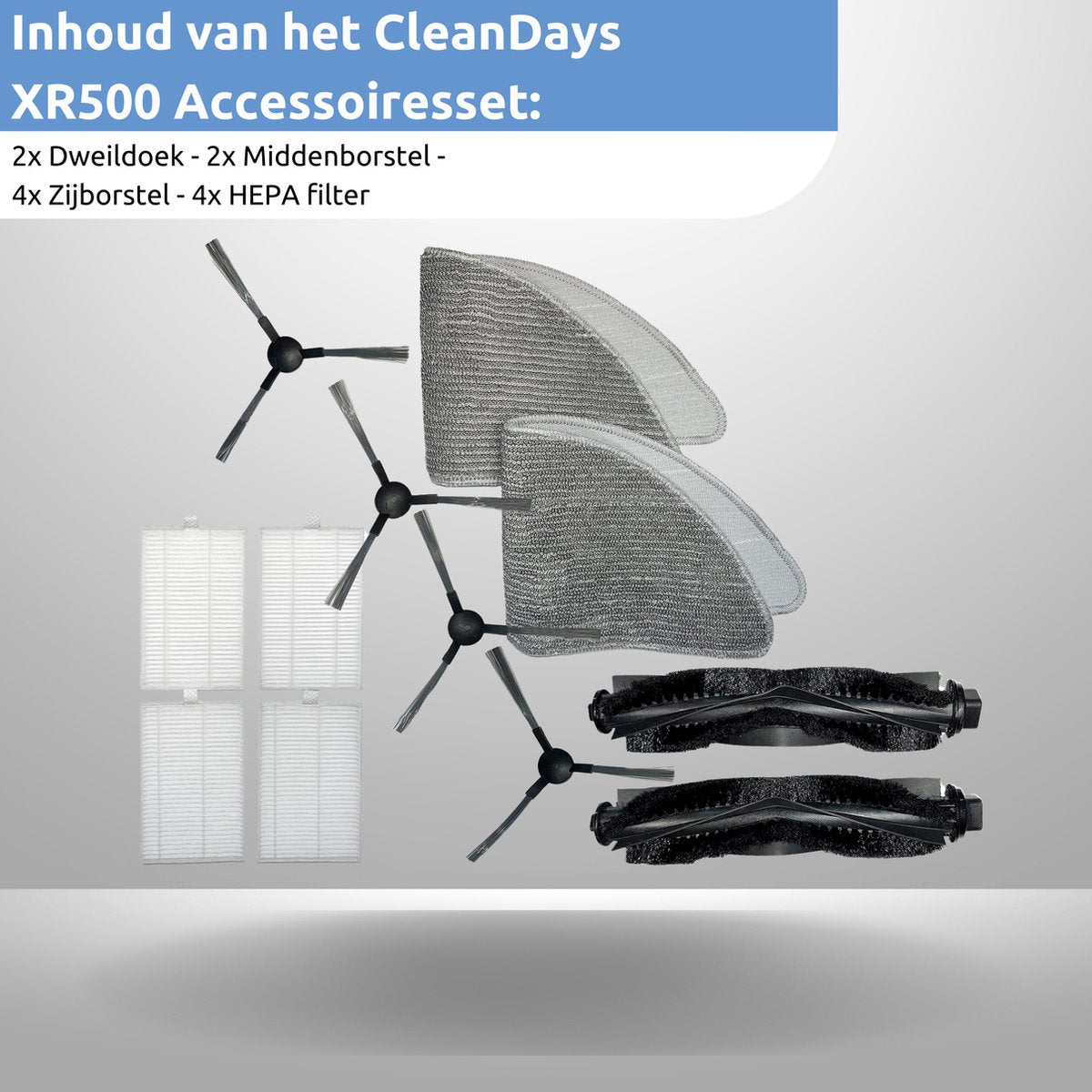 XR-500 Accessoireset - Geschikt voor CleanDays Robotstofzuiger XR-500 - Onderhoudsset - 12-delig
