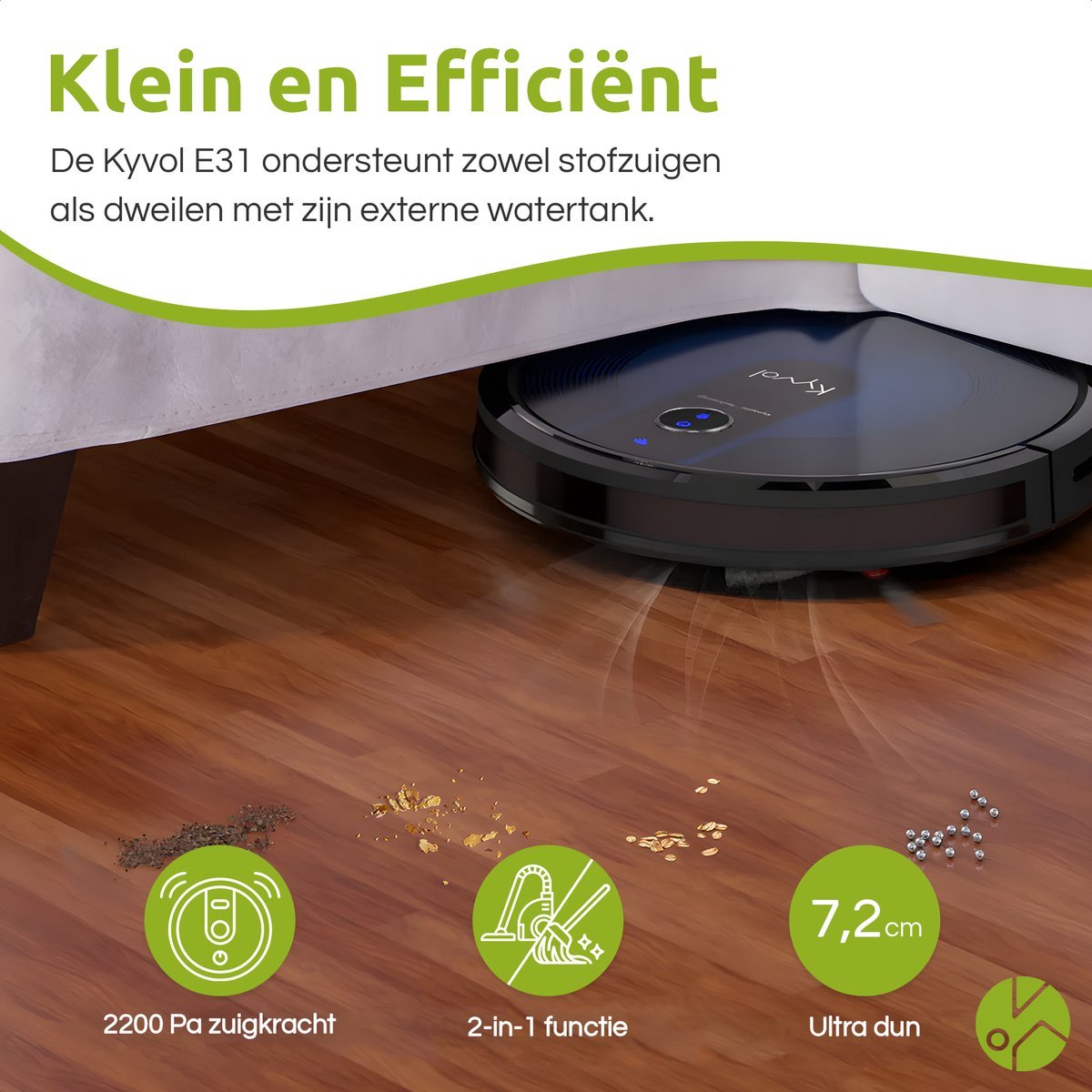 Kyvol E31 smart robotstofzuiger/dweilrobot met oplaadstation - zwart