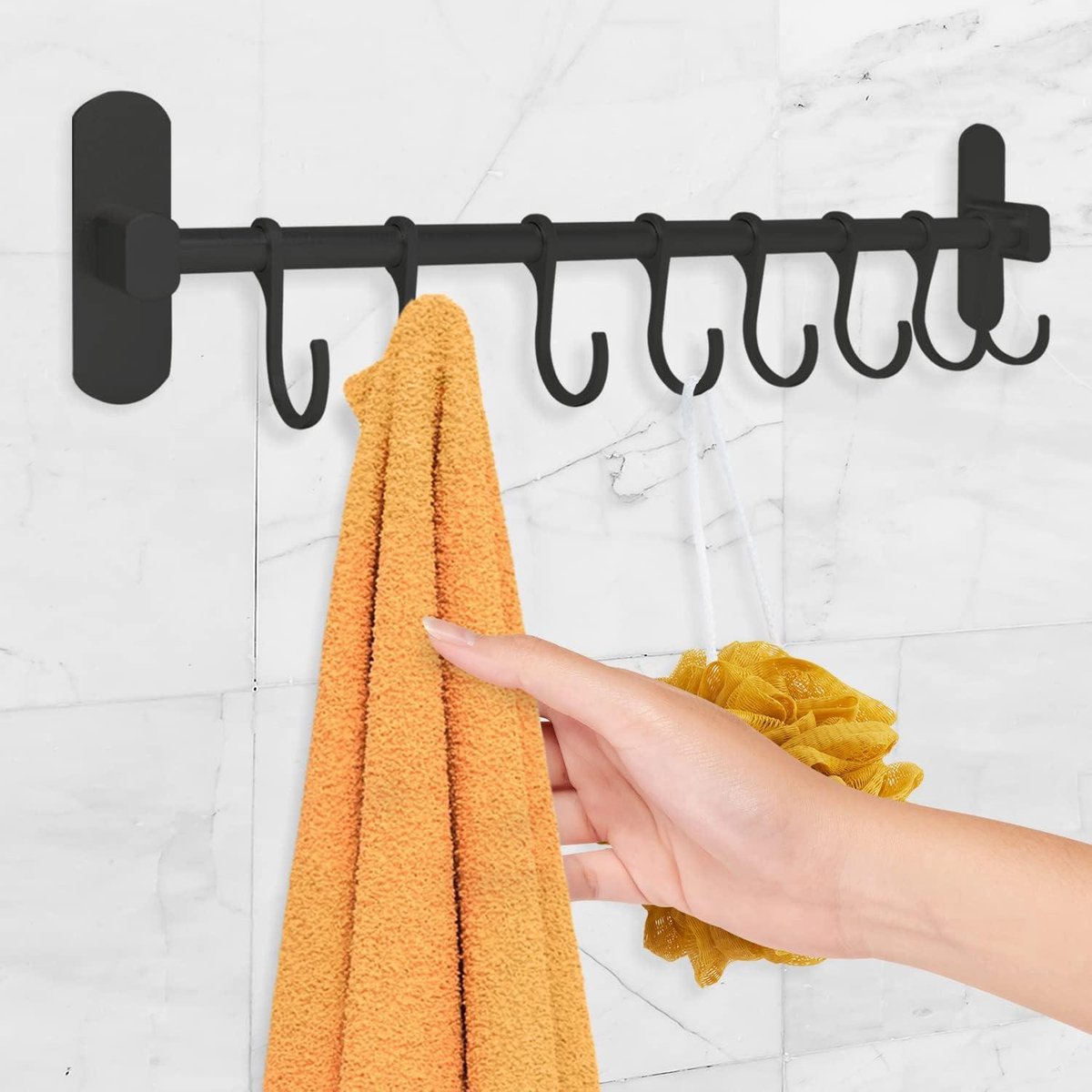 Zelfklevende keukengereihouder zwart - 40 cm - 8 haken - organizer voor keuken, badkamer & garage - keukenstang