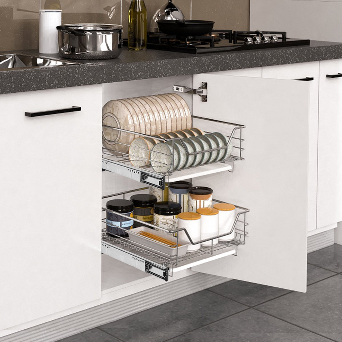 2x Telescopische lade voor keuken- en slaapkamerkasten - Keukenlade - Schuiflade - Voor 30 cm kastbreedte - 215 x 445 x 135 mm