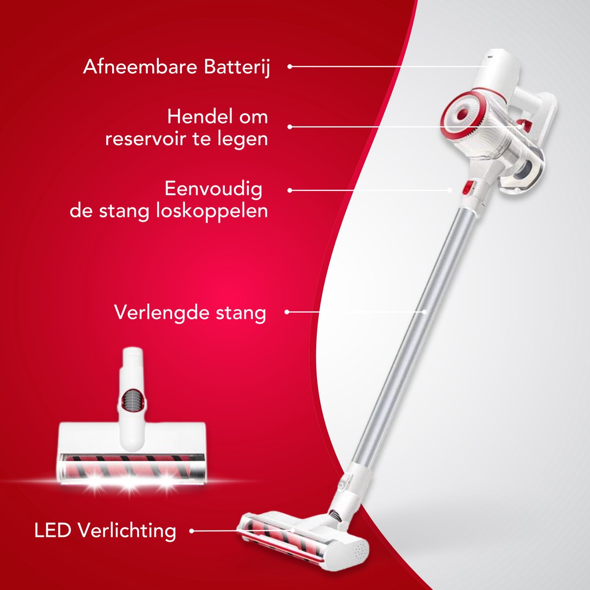 Lucky's Products Draadloze Steelstofzuiger - Snoerloos - Zonder Zak - En Kruimeldief - Oplaadbaar - 0,7L Inhoud