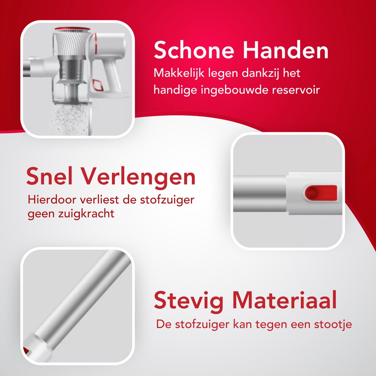 Lucky's Products Draadloze Steelstofzuiger - Snoerloos - Zonder Zak - En Kruimeldief - Oplaadbaar - 0,7L Inhoud